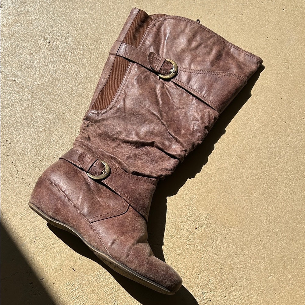 Avenue Tan wedge Heeled Boots wide calf
